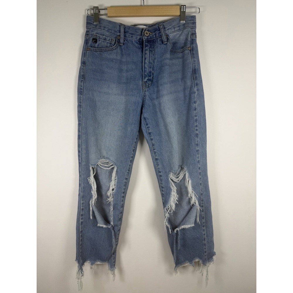 KanCan Jeans Womens 26 Blue Distressed Frayed Hem Ripped Knee Cropped